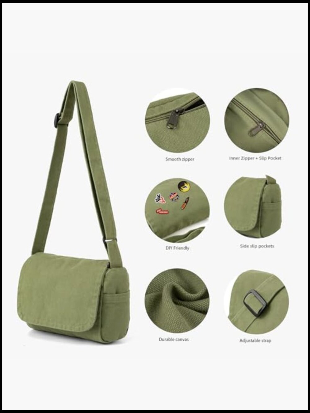 Small Canvas Crossbody Bag Cute Mini Messenger Purse Adjustable Strap - Picture 5 of 7